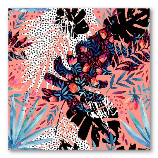 Designart - Tropical Floral Patchwork II - Tropical Canvas Wall Art Print
